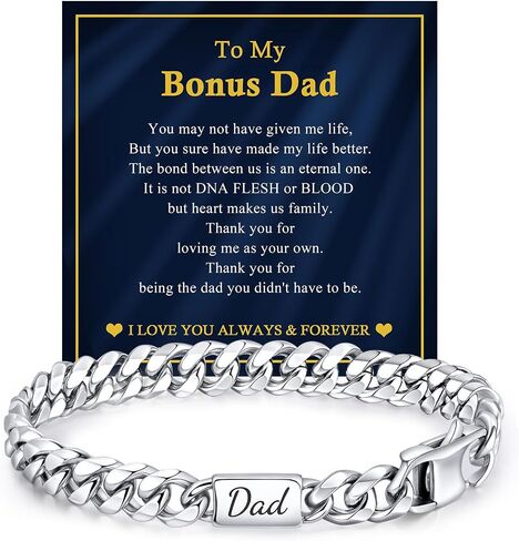 هدية الأب من VNOX لسوار الأب - سوار منقوش على شكل سلسلة ربط كوبية من الفولاذ المقاوم للصدأ للزوج والابن والحفيد والأخ الفضي لعيد الحب in Kuwait