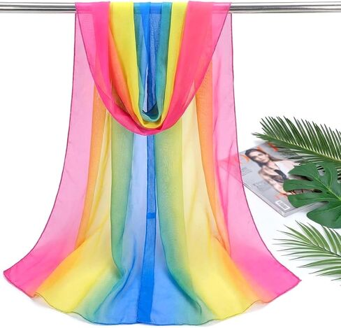 Rainbow Scarf - Lightweight Rainbow Accessories Chiffon Scarf For Women Head Wrap Neck Shawl Hair Accessory in Saudi Arabia