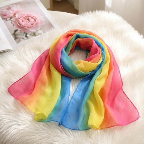 Rainbow Scarf - Lightweight Rainbow Accessories Chiffon Scarf For Women Head Wrap Neck Shawl Hair Accessory in Saudi Arabia