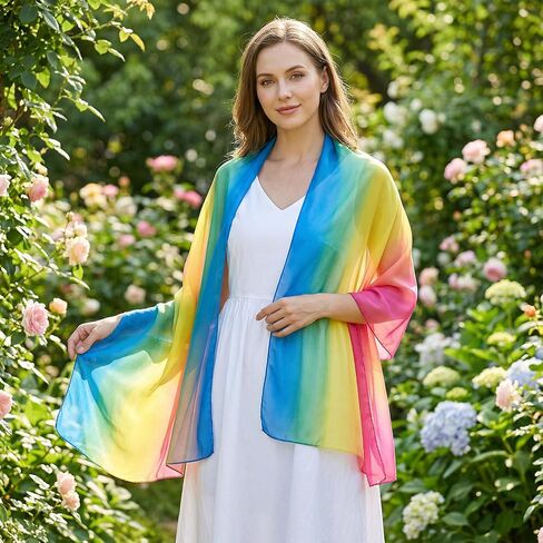 Rainbow Scarf - Lightweight Rainbow Accessories Chiffon Scarf For Women Head Wrap Neck Shawl Hair Accessory in Saudi Arabia