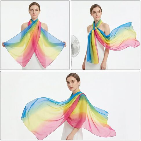 Rainbow Scarf - Lightweight Rainbow Accessories Chiffon Scarf For Women Head Wrap Neck Shawl Hair Accessory in Saudi Arabia