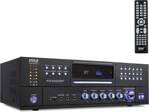 Pyle 4-Channel Home Theater Bluetooth Amplifier Receiver - 3000 Watt Stereo Speaker Home Audio Receiver w/ Radio, USB, 2 Microphone w/ Echo for Karaoke, CD DVD Player, LCD, Rack Mount - Pyle PD3000BT in Kuwait