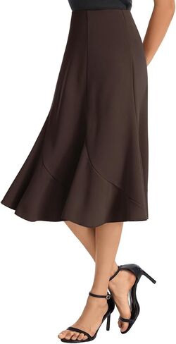 Women's High Waist Midi Skirt A-Line Flared Curved Paneled Flounce Hem Chiffon Mermaid Skirt in Saudi Arabia