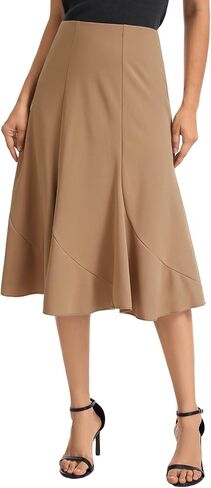 Women's High Waist Midi Skirt A-Line Flared Curved Paneled Flounce Hem Chiffon Mermaid Skirt in Saudi Arabia