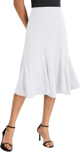 Women's High Waist Midi Skirt A-Line Flared Curved Paneled Flounce Hem Chiffon Mermaid Skirt in Saudi Arabia