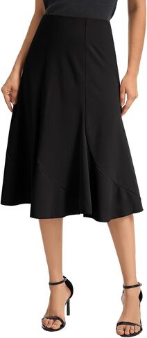 Women's High Waist Midi Skirt A-Line Flared Curved Paneled Flounce Hem Chiffon Mermaid Skirt in Saudi Arabia