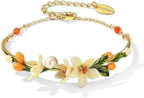 Orange Blossom Flower Kumquat Pearl Enamel Bracelet Jewelry Gift Juicy Grape Mothers' Day in Kuwait