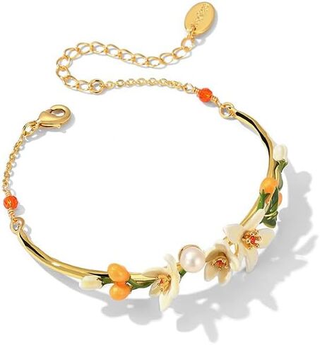 Orange Blossom Flower Kumquat Pearl Enamel Bracelet Jewelry Gift Juicy Grape Mothers' Day in Kuwait