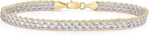 Floreo 10k Tri Color Gold Triple Strand Rope Chain Bracelet, 7.5" in Kuwait