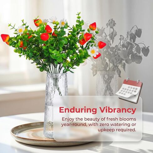 Ciieeo 3 Pcs Artificial Strawberry Branches with Daisy and Eucalyptus, 12.5'' Faux Red Fruit Sprays for Small Vase Filler, Farmhouse Kitchen Table Decor, Realistic Berries Plant for Home Spring Summer in Kuwait