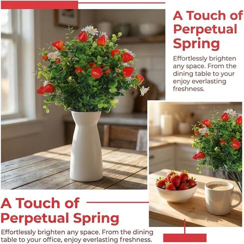 Ciieeo 3 Pcs Artificial Strawberry Branches with Daisy and Eucalyptus, 12.5'' Faux Red Fruit Sprays for Small Vase Filler, Farmhouse Kitchen Table Decor, Realistic Berries Plant for Home Spring Summer in Kuwait