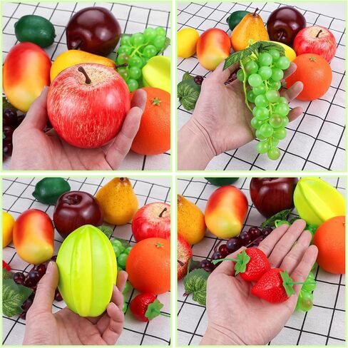 Lorigun 13 Pcs Fake Fruit, Artificial Fruits for Decoration Realistic Faux Fruits Table Centerpieces, Plastic Fruit for Decor Home Kitchen Fake Apples Oranges Grapes Lemons in Kuwait