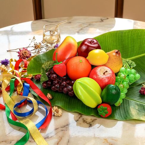Lorigun 13 Pcs Fake Fruit, Artificial Fruits for Decoration Realistic Faux Fruits Table Centerpieces, Plastic Fruit for Decor Home Kitchen Fake Apples Oranges Grapes Lemons in Kuwait