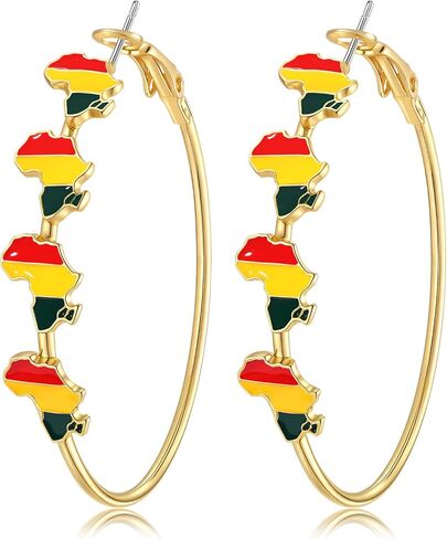 Juneteenth Earrings African Hoop Earrings for Black Women Sunflower Fist Africa Map Earring African Outfit Black History Month Jewelry Gifts in Kuwait