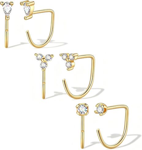 GINAZL Backless Half Hoop Earrings for Women，3 Pairs 14K Gold Plated Stay Close No Back Hook Small Open Huggie Earrings,Poke Free Comfortable Fit Sleep Hypoallergenic Everyday Jewelry Gift for Women in Saudi Arabia