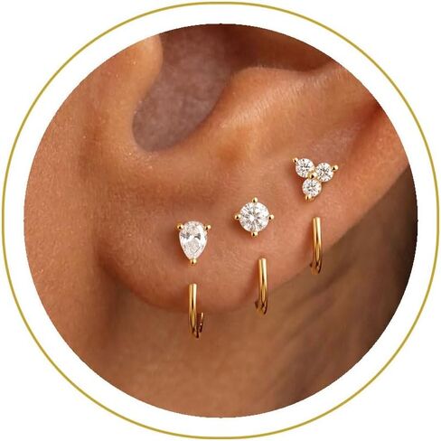 3 Pairs Backless Half Hoop Huggie Earrings,14K Gold Plated Small Open Hoops Earrings for Multiple Piercings, Non-Tarnish Hypoallergenic Sleep Friendly Set Jewelry for Women in Saudi Arabia