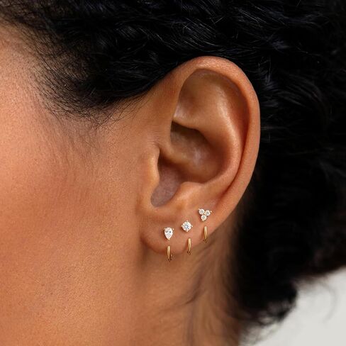 3 Pairs Backless Half Hoop Huggie Earrings,14K Gold Plated Small Open Hoops Earrings for Multiple Piercings, Non-Tarnish Hypoallergenic Sleep Friendly Set Jewelry for Women in Saudi Arabia