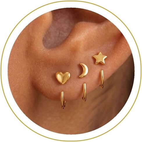3 Pairs Backless Half Hoop Huggie Earrings,14K Gold Plated Small Open Hoops Earrings for Multiple Piercings, Non-Tarnish Hypoallergenic Sleep Friendly Set Jewelry for Women in Saudi Arabia