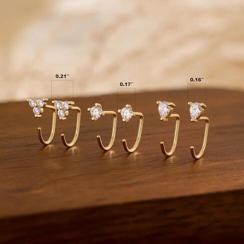 3 Pairs Backless Half Hoop Huggie Earrings,14K Gold Plated Small Open Hoops Earrings for Multiple Piercings, Non-Tarnish Hypoallergenic Sleep Friendly Set Jewelry for Women in Saudi Arabia
