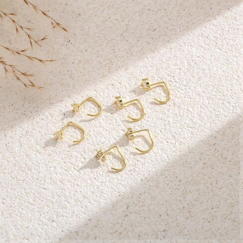 3 Pairs Backless Half Hoop Huggie Earrings,14K Gold Plated Small Open Hoops Earrings for Multiple Piercings, Non-Tarnish Hypoallergenic Sleep Friendly Set Jewelry for Women in Saudi Arabia