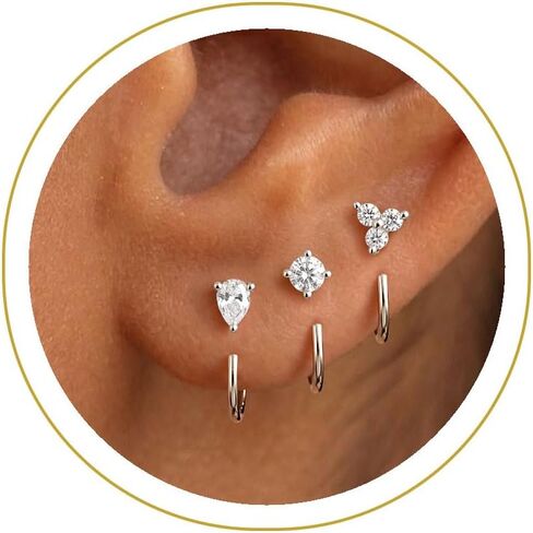 3 Pairs Backless Half Hoop Huggie Earrings,14K Gold Plated Small Open Hoops Earrings for Multiple Piercings, Non-Tarnish Hypoallergenic Sleep Friendly Set Jewelry for Women in Saudi Arabia