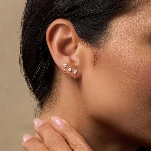 3 Pairs Backless Half Hoop Huggie Earrings,14K Gold Plated Small Open Hoops Earrings for Multiple Piercings, Non-Tarnish Hypoallergenic Sleep Friendly Set Jewelry for Women in Saudi Arabia