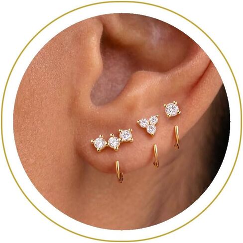 3 Pairs Backless Half Hoop Huggie Earrings,14K Gold Plated Small Open Hoops Earrings for Multiple Piercings, Non-Tarnish Hypoallergenic Sleep Friendly Set Jewelry for Women in Saudi Arabia