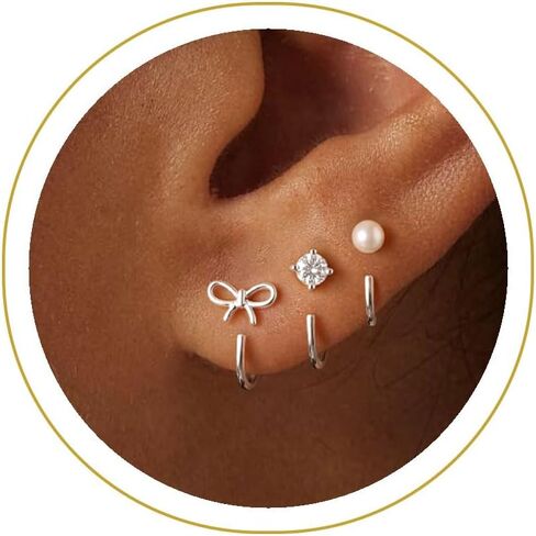 3 Pairs Backless Half Hoop Huggie Earrings,14K Gold Plated Small Open Hoops Earrings for Multiple Piercings, Non-Tarnish Hypoallergenic Sleep Friendly Set Jewelry for Women in Saudi Arabia