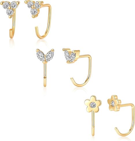 3 Pairs Backless Half Hoop Huggie Earrings,14K Gold Plated Small Open Hoops Earrings for Multiple Piercings, Non-Tarnish Hypoallergenic Sleep Friendly Set Jewelry for Women in Saudi Arabia