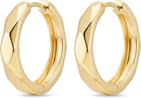 14K Yellow Gold Unisex Hoop Earrings for Women Men 20mm x 4.2mm, Small Chunky Classic Round Huggie Hoops Minimalist Diamond-Cut Round Earrings Hypoallergenic Gift in Saudi Arabia
