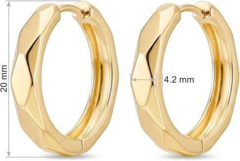 14K Yellow Gold Unisex Hoop Earrings for Women Men 20mm x 4.2mm, Small Chunky Classic Round Huggie Hoops Minimalist Diamond-Cut Round Earrings Hypoallergenic Gift in Saudi Arabia