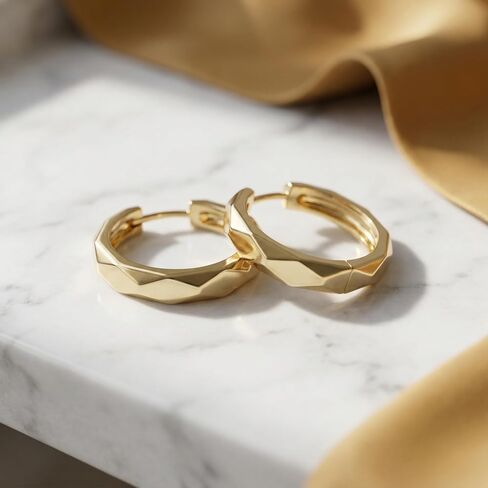14K Yellow Gold Unisex Hoop Earrings for Women Men 20mm x 4.2mm, Small Chunky Classic Round Huggie Hoops Minimalist Diamond-Cut Round Earrings Hypoallergenic Gift in Saudi Arabia