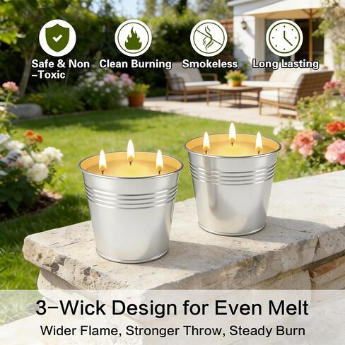Citronella Candles Outdoor, 13 oz Large 3-Wick Soy Wax Candles for Patio, 2 Pack, Total 160H Burn Time, Natural Citronella Oil, Decorative Silver Tin Candle for Backyard, Garden, Camping, Deck in Saudi Arabia