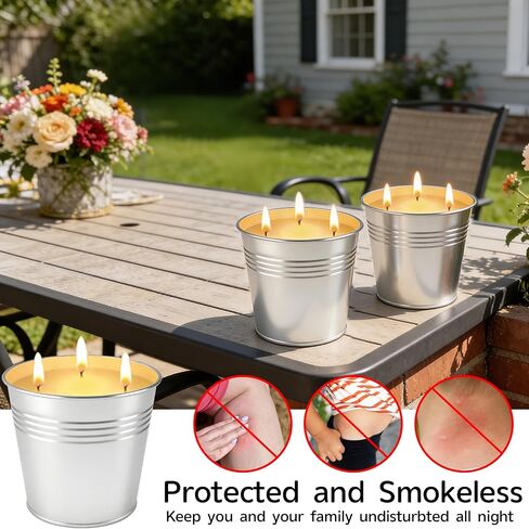 Citronella Candles Outdoor, 13 oz Large 3-Wick Soy Wax Candles for Patio, 2 Pack, Total 160H Burn Time, Natural Citronella Oil, Decorative Silver Tin Candle for Backyard, Garden, Camping, Deck in Saudi Arabia