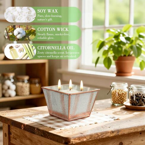 Citronella Candles Outdoor, 24OZ Large Size 3-Wick Citronella Candles, 2 Pack Lemongrass Candle, Natural Soy Wax Candle, 120 Hours Long Burning Candle for Patio Garden Camping Indoor Home Decor in Saudi Arabia