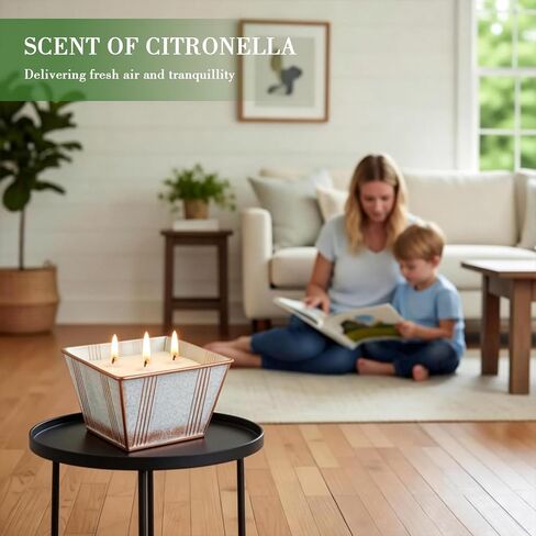 Citronella Candles Outdoor, 24OZ Large Size 3-Wick Citronella Candles, 2 Pack Lemongrass Candle, Natural Soy Wax Candle, 120 Hours Long Burning Candle for Patio Garden Camping Indoor Home Decor in Saudi Arabia