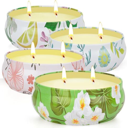 Citronella Candles Outdoor, 4 Pack Double-Wick Soy Wax Lemongrass Candles Bulk, Decorative Scented Candle for Patio Garden Yard Camping, Indoor Outside Emergency Candle, 240 Hours Burning Time in Saudi Arabia