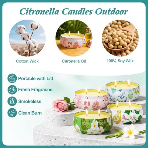 Citronella Candles Outdoor, 4 Pack Double-Wick Soy Wax Lemongrass Candles Bulk, Decorative Scented Candle for Patio Garden Yard Camping, Indoor Outside Emergency Candle, 240 Hours Burning Time in Saudi Arabia