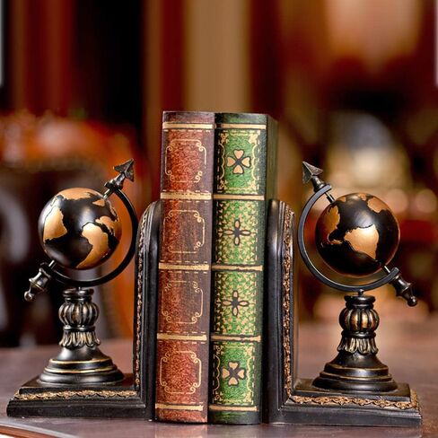 TimeStamp Decorative Bookends,Rustic Unique Globe Book Ends Stoppers Holder Nonskid for Home Shelves,Polyresin,4.5 x 5 x 8 Inches,(Set of 2) in Kuwait