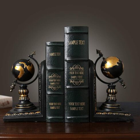 TimeStamp Decorative Bookends,Rustic Unique Globe Book Ends Stoppers Holder Nonskid for Home Shelves,Polyresin,4.5 x 5 x 8 Inches,(Set of 2) in Kuwait