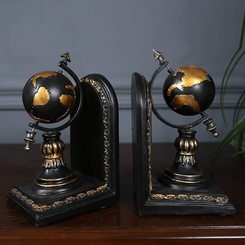 TimeStamp Decorative Bookends,Rustic Unique Globe Book Ends Stoppers Holder Nonskid for Home Shelves,Polyresin,4.5 x 5 x 8 Inches,(Set of 2) in Kuwait