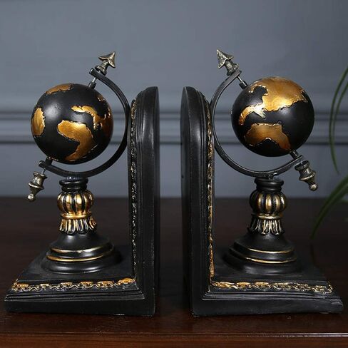 TimeStamp Decorative Bookends,Rustic Unique Globe Book Ends Stoppers Holder Nonskid for Home Shelves,Polyresin,4.5 x 5 x 8 Inches,(Set of 2) in Kuwait