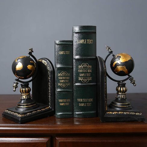 TimeStamp Decorative Bookends,Rustic Unique Globe Book Ends Stoppers Holder Nonskid for Home Shelves,Polyresin,4.5 x 5 x 8 Inches,(Set of 2) in Kuwait
