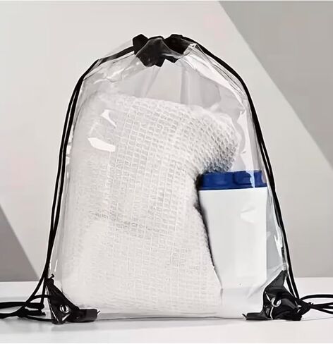 Clear Stadium Bag with Poncho & Cooling Towel – Stadium Approved Transparent Drawstring Backpack for Concerts, Sports Events, Festivals, Travel & Game Day Essentials in Kuwait