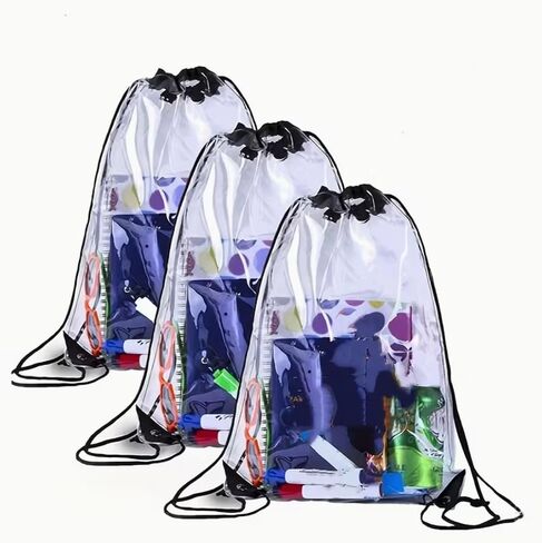 Clear Stadium Bag with Poncho & Cooling Towel – Stadium Approved Transparent Drawstring Backpack for Concerts, Sports Events, Festivals, Travel & Game Day Essentials in Kuwait