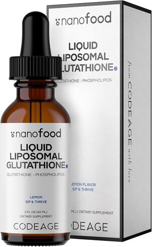 Codeage Nanofood Liquid Liposomal Glutathione Supplement – Reduced Glutathione with Liposomal Delivery, Liquid Format - Lemon Flavor, Non-GMO – 2 fl oz in Kuwait