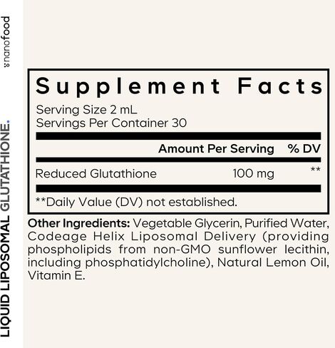 Codeage Nanofood Liquid Liposomal Glutathione Supplement – Reduced Glutathione with Liposomal Delivery, Liquid Format - Lemon Flavor, Non-GMO – 2 fl oz in Kuwait