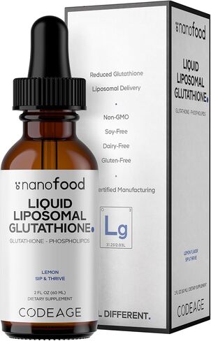 Codeage Nanofood Liquid Liposomal Glutathione Supplement – Reduced Glutathione with Liposomal Delivery, Liquid Format - Lemon Flavor, Non-GMO – 2 fl oz in Kuwait