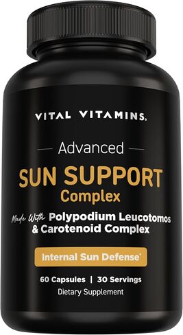 Vital Vitamins Sun Support Complex Supplement - Made with Polypodium Leucotomos, Carotenoid Complex, Astaxanthin, & Lutein - Internal Sun Defense & UV Oxidative Stress Support - 60 Capsules in Saudi Arabia
