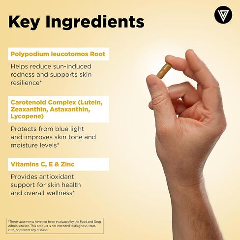Vital Vitamins Sun Support Complex Supplement - Made with Polypodium Leucotomos, Carotenoid Complex, Astaxanthin, & Lutein - Internal Sun Defense & UV Oxidative Stress Support - 60 Capsules in Saudi Arabia
